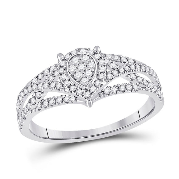 10kt White Gold Womens Round Diamond Teardrop Cluster Ring 1/2 Cttw