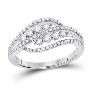 10kt White Gold Womens Round Diamond Crossover Fashion Ring 1/2 Cttw