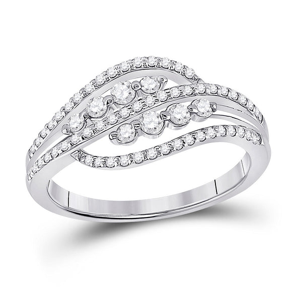 10kt White Gold Womens Round Diamond Crossover Fashion Ring 1/2 Cttw