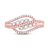 10kt Rose Gold Womens Round Diamond Crossover Fashion Ring 1/2 Cttw
