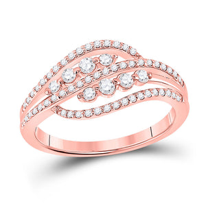 10kt Rose Gold Womens Round Diamond Crossover Fashion Ring 1/2 Cttw