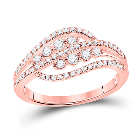 10kt Rose Gold Womens Round Diamond Crossover Fashion Ring 1/2 Cttw