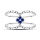 14kt White Gold Womens Round Blue Sapphire Clover Fashion Ring 3/8 Cttw