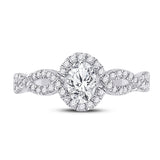 14kt White Gold Oval Diamond Halo Bridal Wedding Engagement Ring 7/8 Cttw
