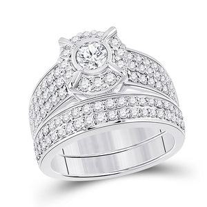14kt White Gold Round Diamond Bridal Wedding Ring Band Set 1-1/2 Cttw
