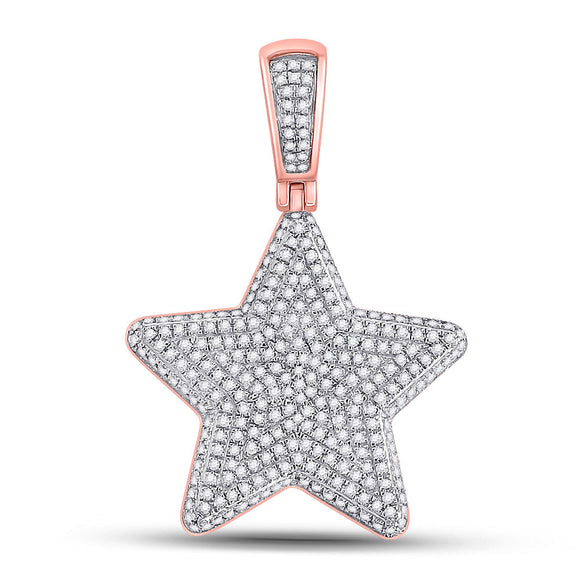 10kt Rose Gold Mens Round Diamond Star Charm Pendant 7/8 Cttw