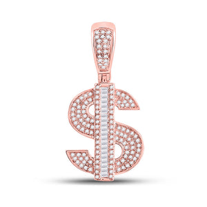 10kt Rose Gold Mens Baguette Diamond Dollar Sign Money Charm Pendant 5/8 Cttw