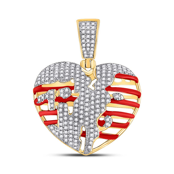 10kt Yellow Gold Mens Round Diamond Heart Charm Pendant 5/8 Cttw