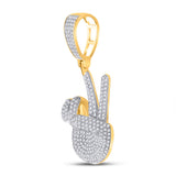 10kt Yellow Gold Mens Round Diamond Peace Sign Hand Charm Pendant 1 Cttw
