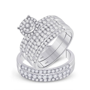 14kt White Gold His Hers Round Diamond Cluster Matching Wedding Set 2 Cttw
