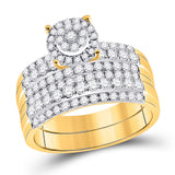 14kt Yellow Gold His Hers Round Diamond Cluster Matching Wedding Set 2 Cttw