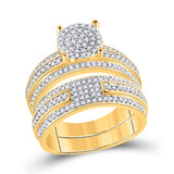 14kt Yellow Gold His Hers Round Diamond Cluster Matching Wedding Set 1 Cttw