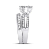 14kt White Gold His Hers Round Diamond Cluster Matching Wedding Set 1-3/4 Cttw