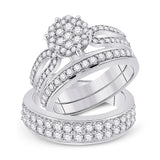 14kt White Gold His Hers Round Diamond Cluster Matching Wedding Set 1-3/4 Cttw