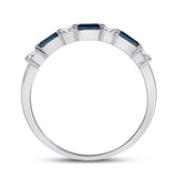 14kt White Gold Womens Baguette Blue Sapphire Diamond Anniversary Ring 5/8 Cttw