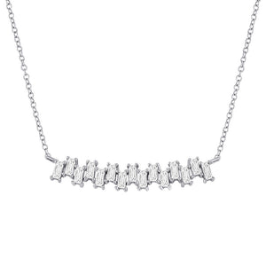 14kt White Gold Womens Baguette Diamond Curved Bar Necklace 5/8 Cttw