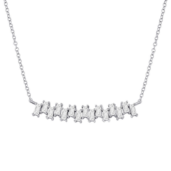 14kt White Gold Womens Baguette Diamond Curved Bar Necklace 5/8 Cttw