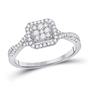 10kt White Gold Womens Round Diamond Square Cluster Ring 1/2 Cttw