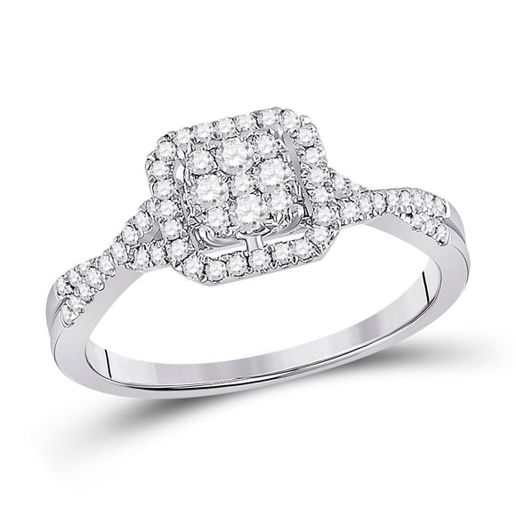 10kt White Gold Womens Round Diamond Square Cluster Ring 1/2 Cttw