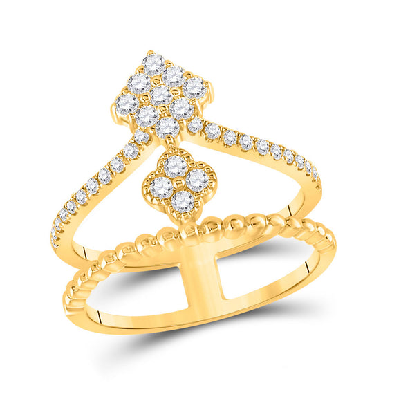 10kt Yellow Gold Womens Round Diamond Offset Square Fashion Ring 1/2 Cttw