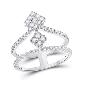 10kt White Gold Womens Round Diamond Offset Square Fashion Ring 1/2 Cttw