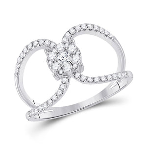 10kt White Gold Womens Round Diamond Negative Space Cluster Ring 1/2 Cttw