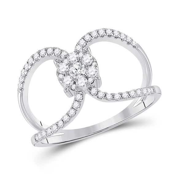 10kt White Gold Womens Round Diamond Negative Space Cluster Ring 1/2 Cttw