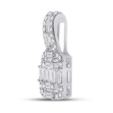 14kt White Gold Womens Baguette Diamond Square Pendant 3/8 Cttw