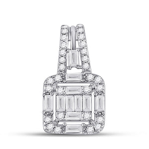 14kt White Gold Womens Baguette Diamond Square Pendant 3/8 Cttw