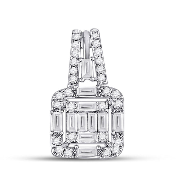 14kt White Gold Womens Baguette Diamond Square Pendant 3/8 Cttw