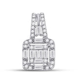 14kt White Gold Womens Baguette Diamond Square Pendant 3/8 Cttw