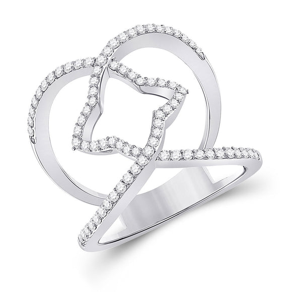 14kt White Gold Womens Round Diamond Starburst Negative Space Ring 1/2 Cttw
