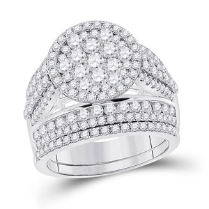 14kt White Gold Round Diamond Bridal Wedding Ring Band Set 3 Cttw