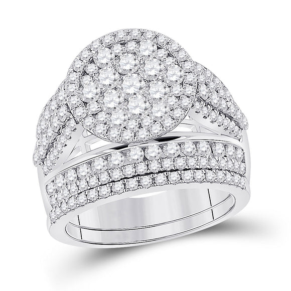 14kt White Gold Round Diamond Bridal Wedding Ring Band Set 3 Cttw
