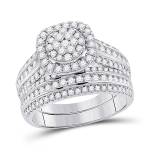 14kt White Gold Round Diamond Bridal Wedding Ring Band Set 1-1/2 Cttw