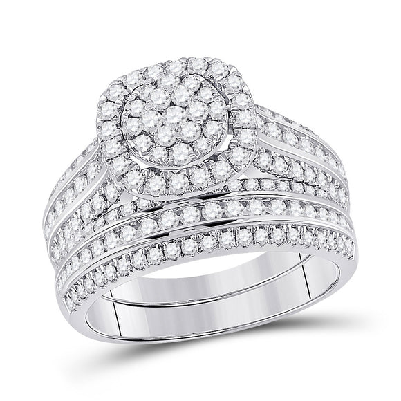 14kt White Gold Round Diamond Bridal Wedding Ring Band Set 1-1/2 Cttw