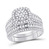 14kt White Gold Round Diamond Bridal Wedding Ring Band Set 1-1/2 Cttw