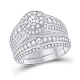 14kt White Gold His Hers Round Diamond Halo Matching Wedding Set 2-1/3 Cttw