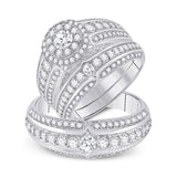14kt White Gold His Hers Round Diamond Halo Matching Wedding Set 2-1/3 Cttw