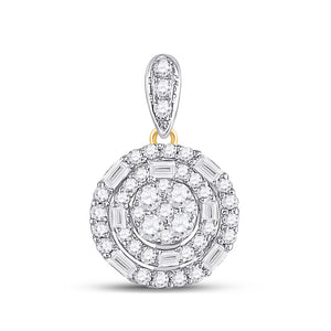 14kt Yellow Gold Womens Baguette Diamond Circle Cluster Pendant 3/8 Cttw
