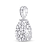14kt White Gold Womens Round Diamond Teardrop Cluster Pendant 1/2 Cttw