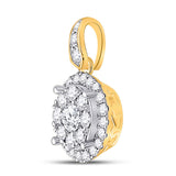 14kt Yellow Gold Womens Round Diamond Circle Flower Cluster Pendant 1/2 Cttw