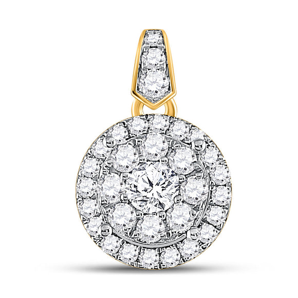 14kt Yellow Gold Womens Round Diamond Circle Flower Cluster Pendant 1/2 Cttw