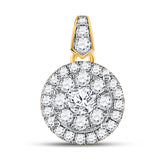 14kt Yellow Gold Womens Round Diamond Circle Flower Cluster Pendant 1/2 Cttw