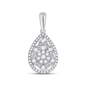 14kt White Gold Womens Baguette Diamond Teardrop Pendant 1/2 Cttw