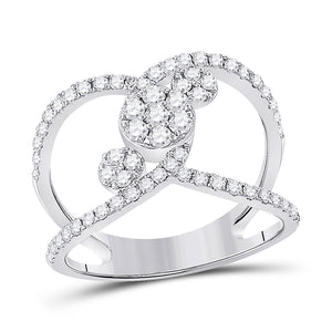 14kt White Gold Womens Round Diamond Negative Space Cluster Ring 3/4 Cttw