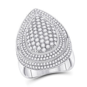 14kt White Gold Womens Round Diamond Fashion Cluster Pear Ring 2-1/5 Cttw