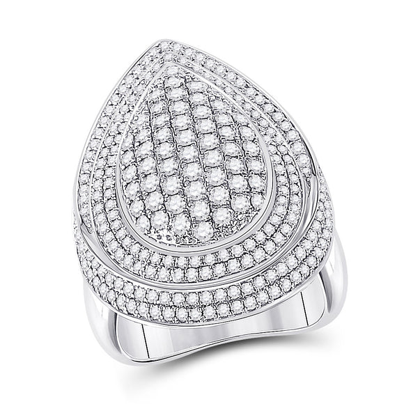 14kt White Gold Womens Round Diamond Fashion Cluster Pear Ring 2-1/5 Cttw