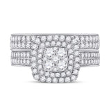 14kt White Gold Round Diamond Bridal Wedding Ring Band Set 1-3/8 Cttw