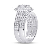 14kt White Gold Round Diamond Bridal Wedding Ring Band Set 1-3/8 Cttw